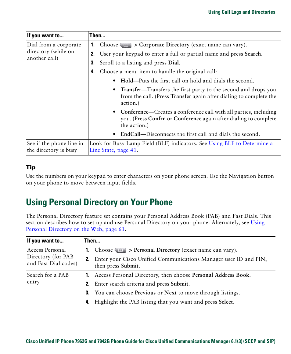 Using personal directory on your phone | Cisco IP Phone 7942G User Manual | Page 63 / 98