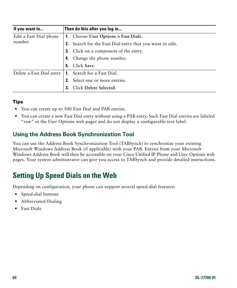 Setting up speed dials on the web, Using the address book synchronization tool | Cisco IP Phone 7942G User Manual | Page 72 / 98
