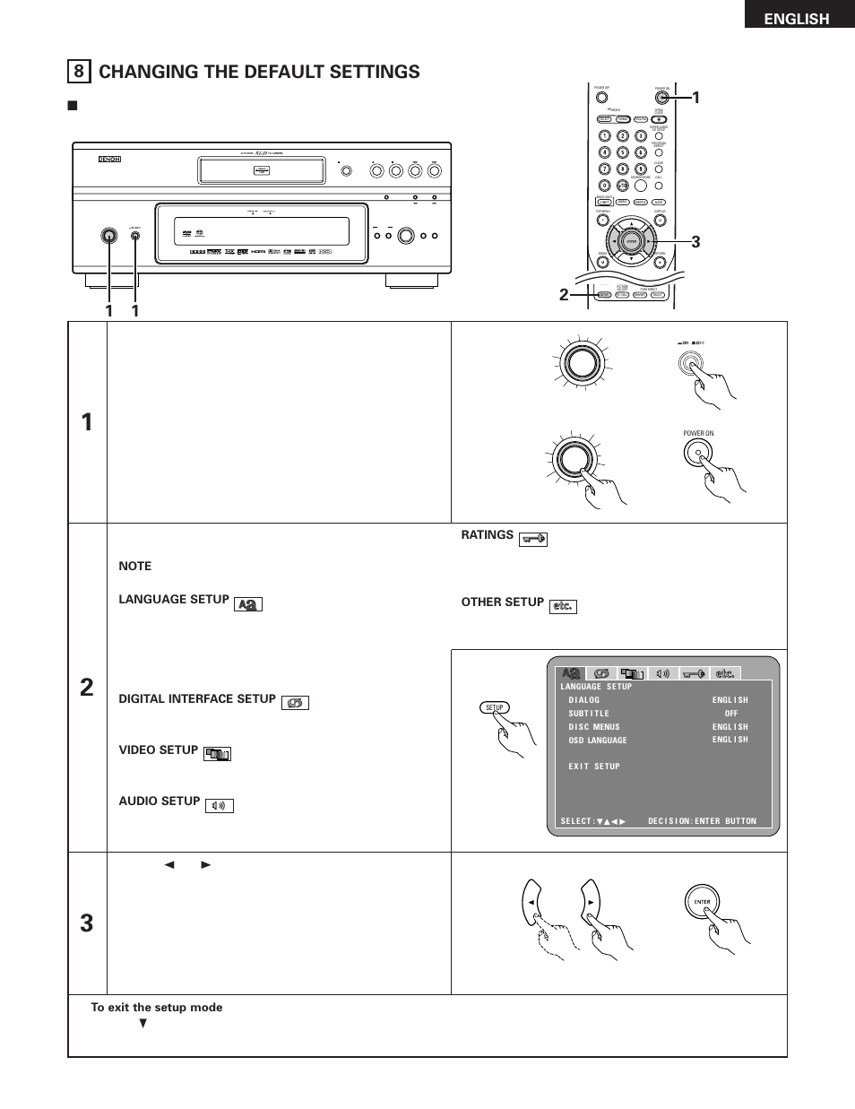 8 changing the default settings, English, On / standby | Denon DVD-5910 User Manual | Page 27 / 86