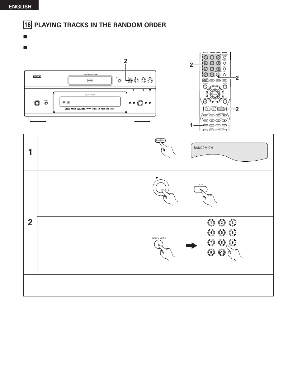 16 playing tracks in the random order, English, On / standby | Remote control unit main unit remote control unit, Remote control unit ✽ for dvd audio discs, Remote control unit | Denon DVD-5910 User Manual | Page 68 / 86