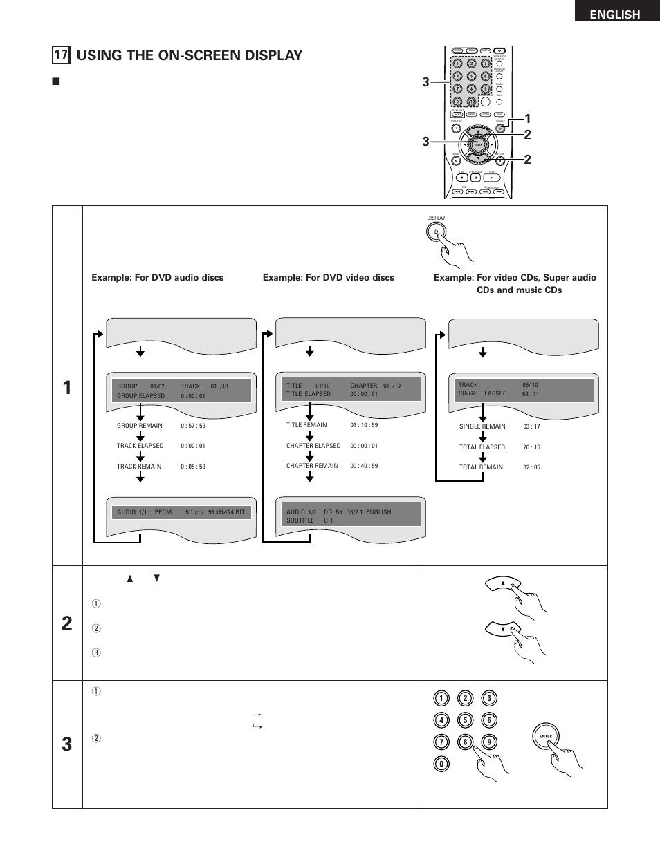 17 using the on-screen display, English | Denon DVD-5910 User Manual | Page 69 / 86