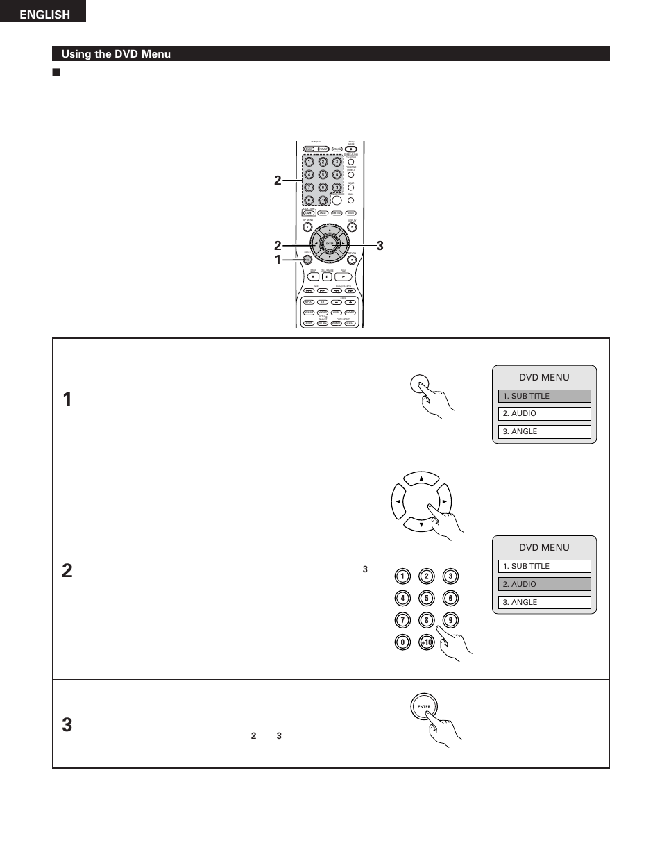 English, Using the dvd menu, Dvd menu | Denon DVD-5910 User Manual | Page 74 / 86