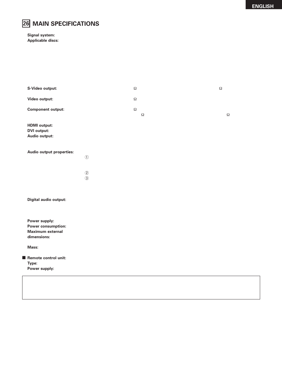 26 main specifications | Denon DVD-5910 User Manual | Page 85 / 86