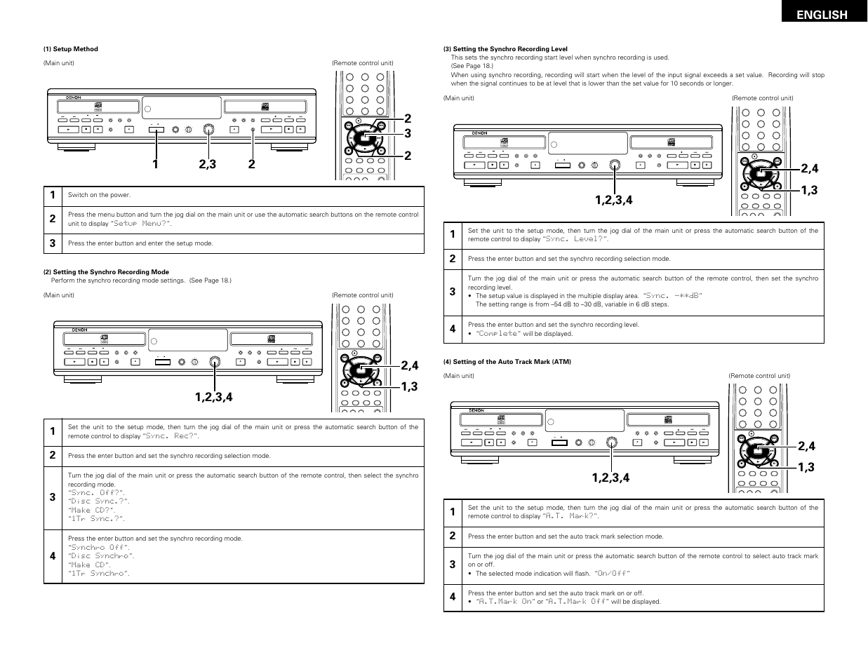 Remote sensor, English | Denon CDR-W1500 User Manual | Page 11 / 98