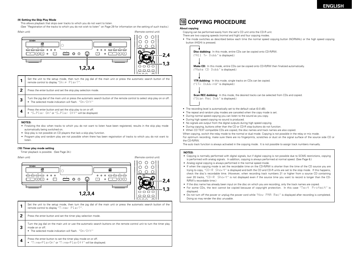 Copying procedure, Remote sensor, English | Denon CDR-W1500 User Manual | Page 13 / 98