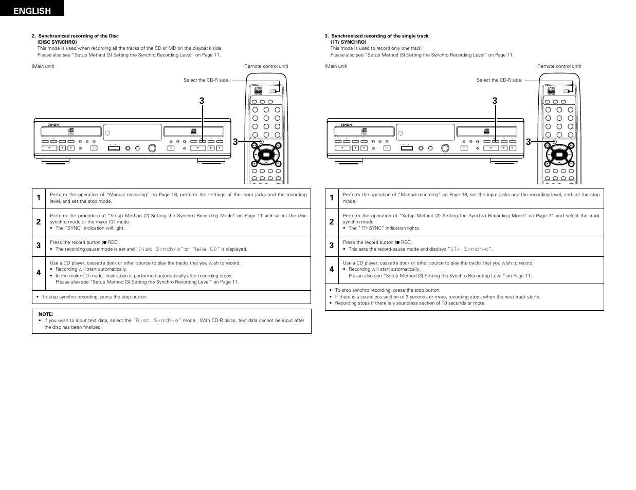 Remote sensor, English | Denon CDR-W1500 User Manual | Page 18 / 98