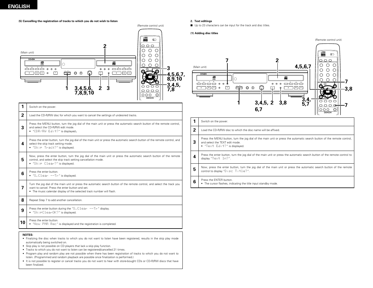 Remote sensor, English | Denon CDR-W1500 User Manual | Page 30 / 98