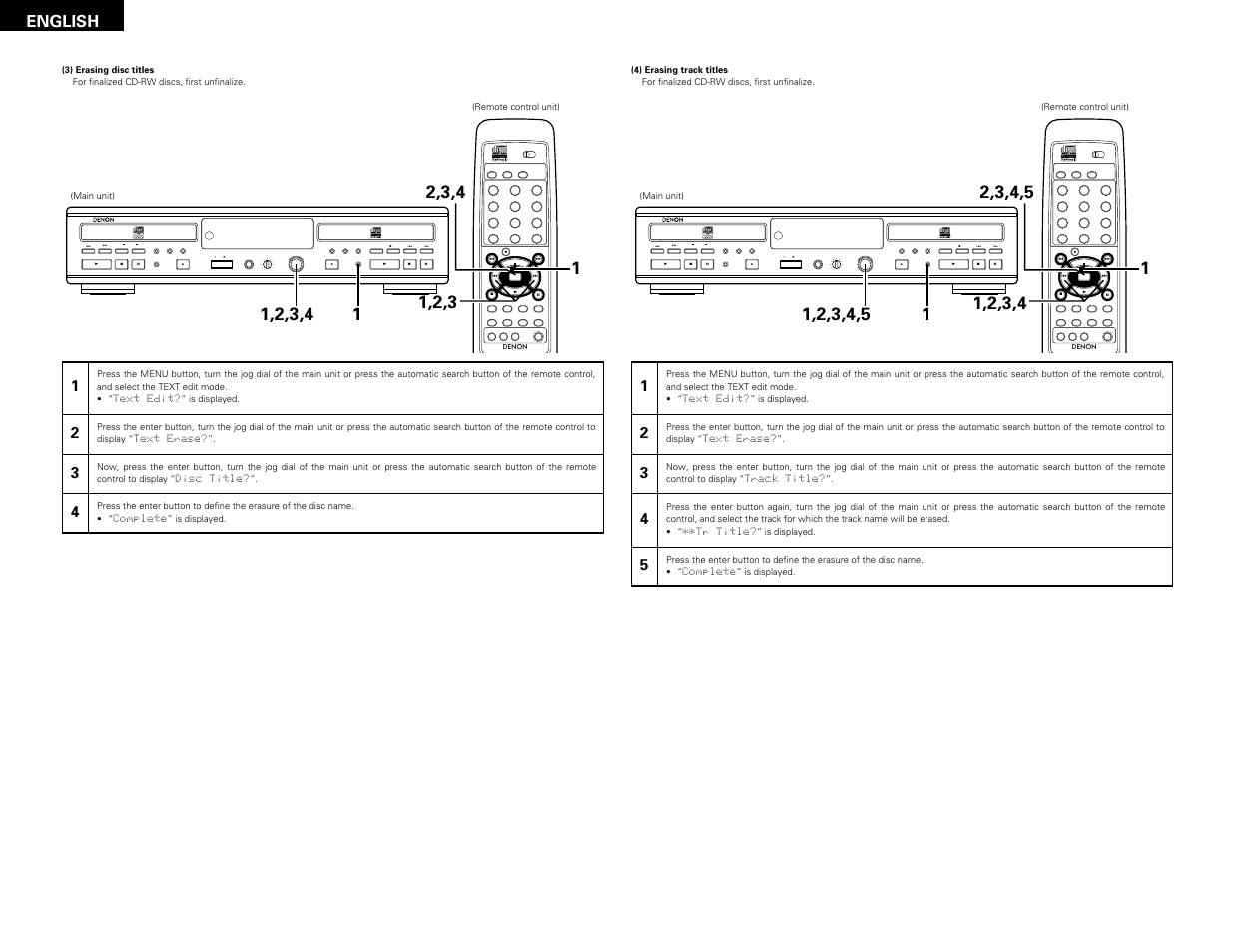 Remote sensor, English | Denon CDR-W1500 User Manual | Page 32 / 98