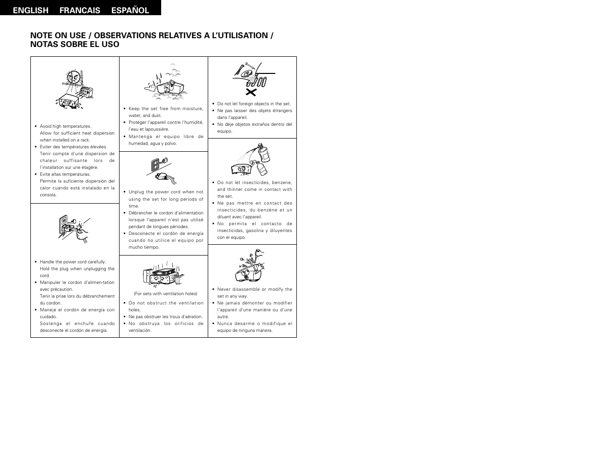 English francais español | Denon CDR-W1500 User Manual | Page 4 / 98