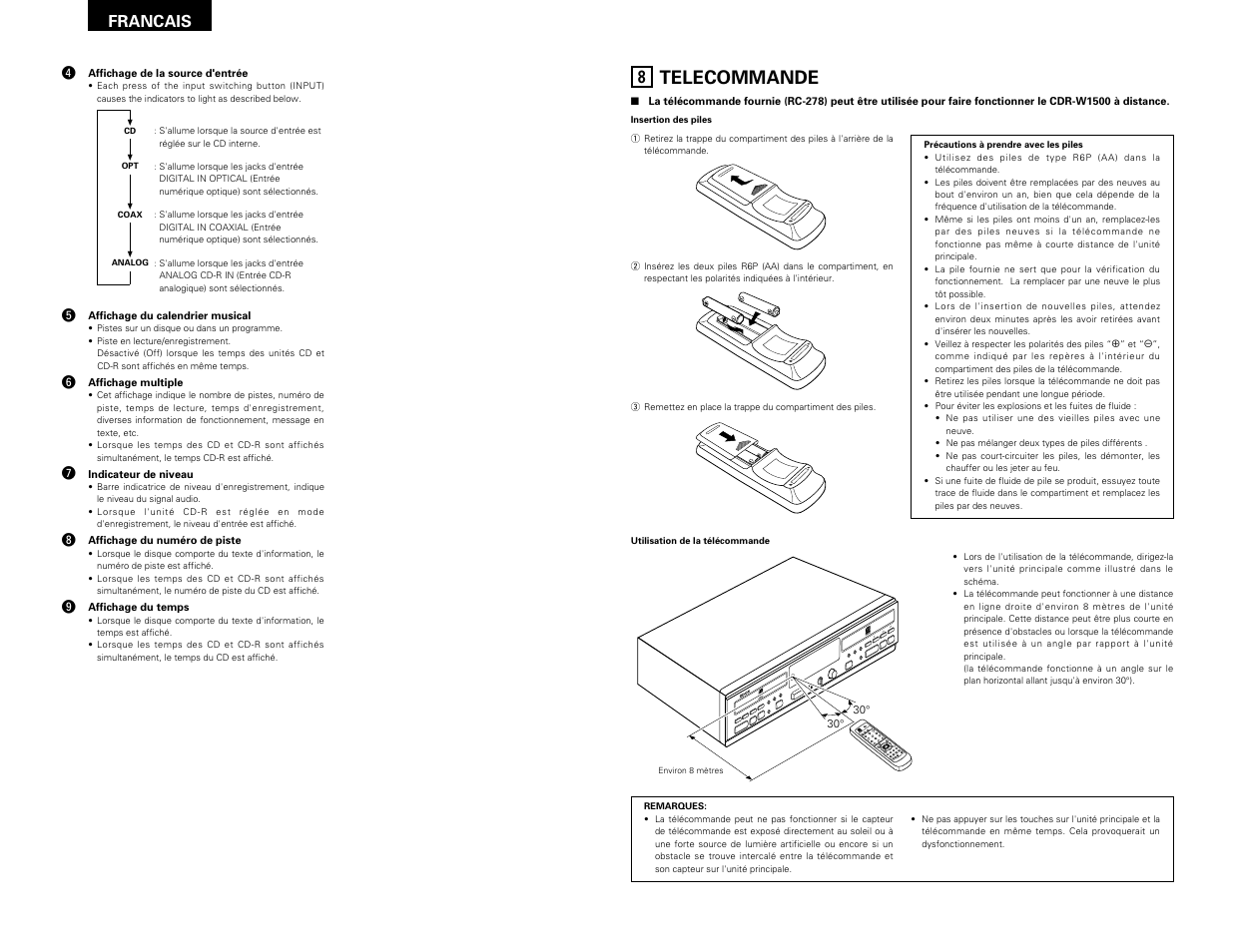 Telecommande | Denon CDR-W1500 User Manual | Page 40 / 98