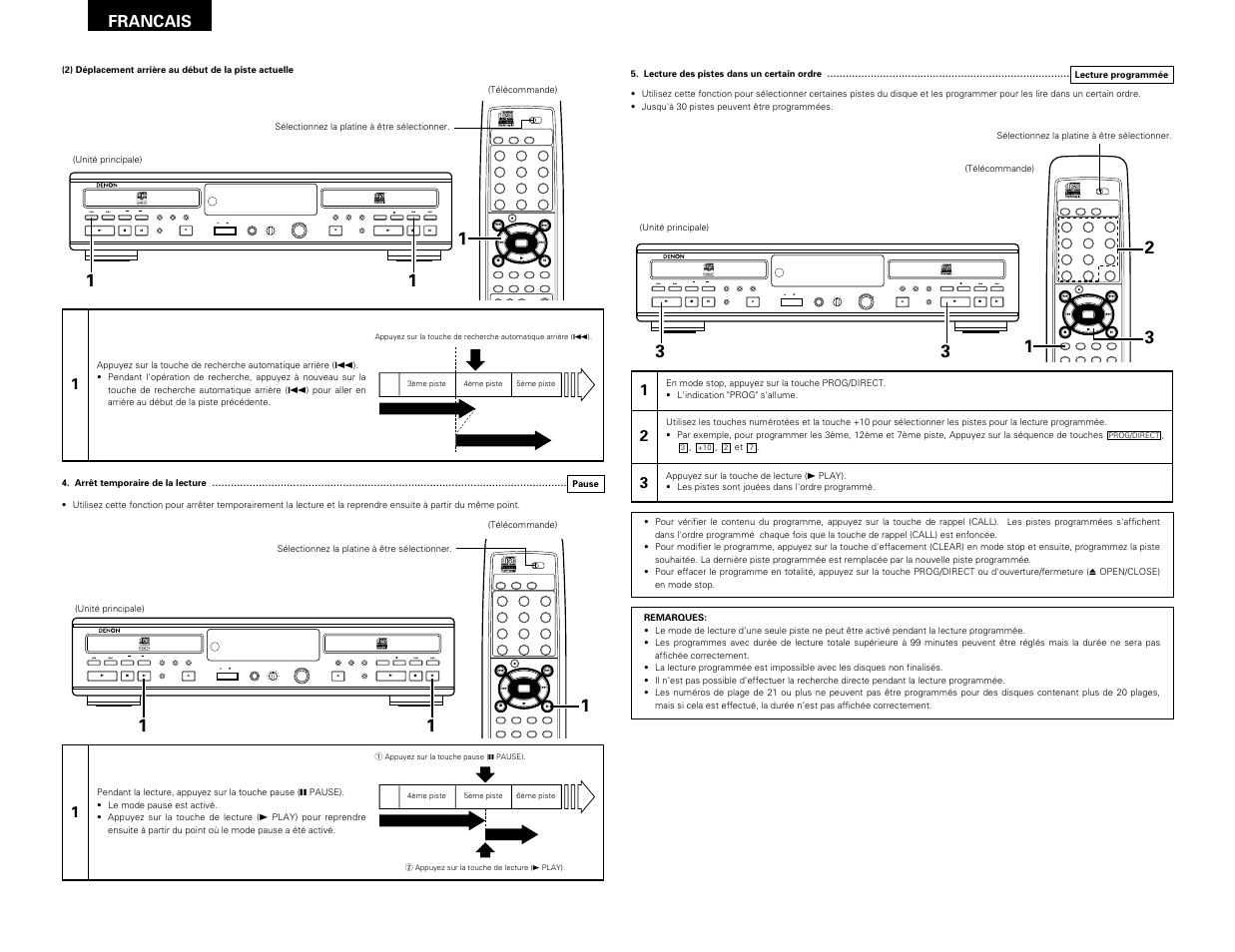 Remote sensor, Francais | Denon CDR-W1500 User Manual | Page 52 / 98