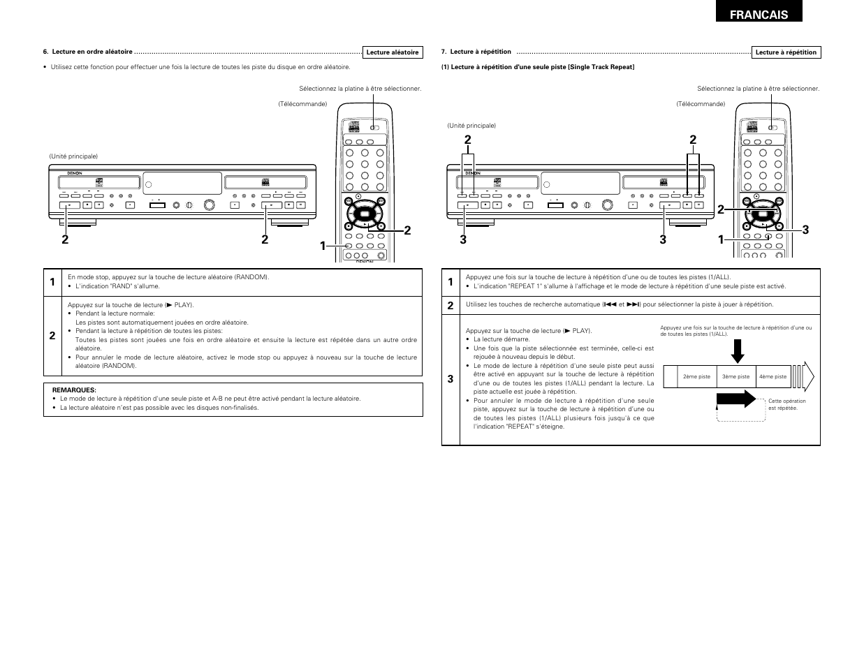 Remote sensor, Francais | Denon CDR-W1500 User Manual | Page 53 / 98