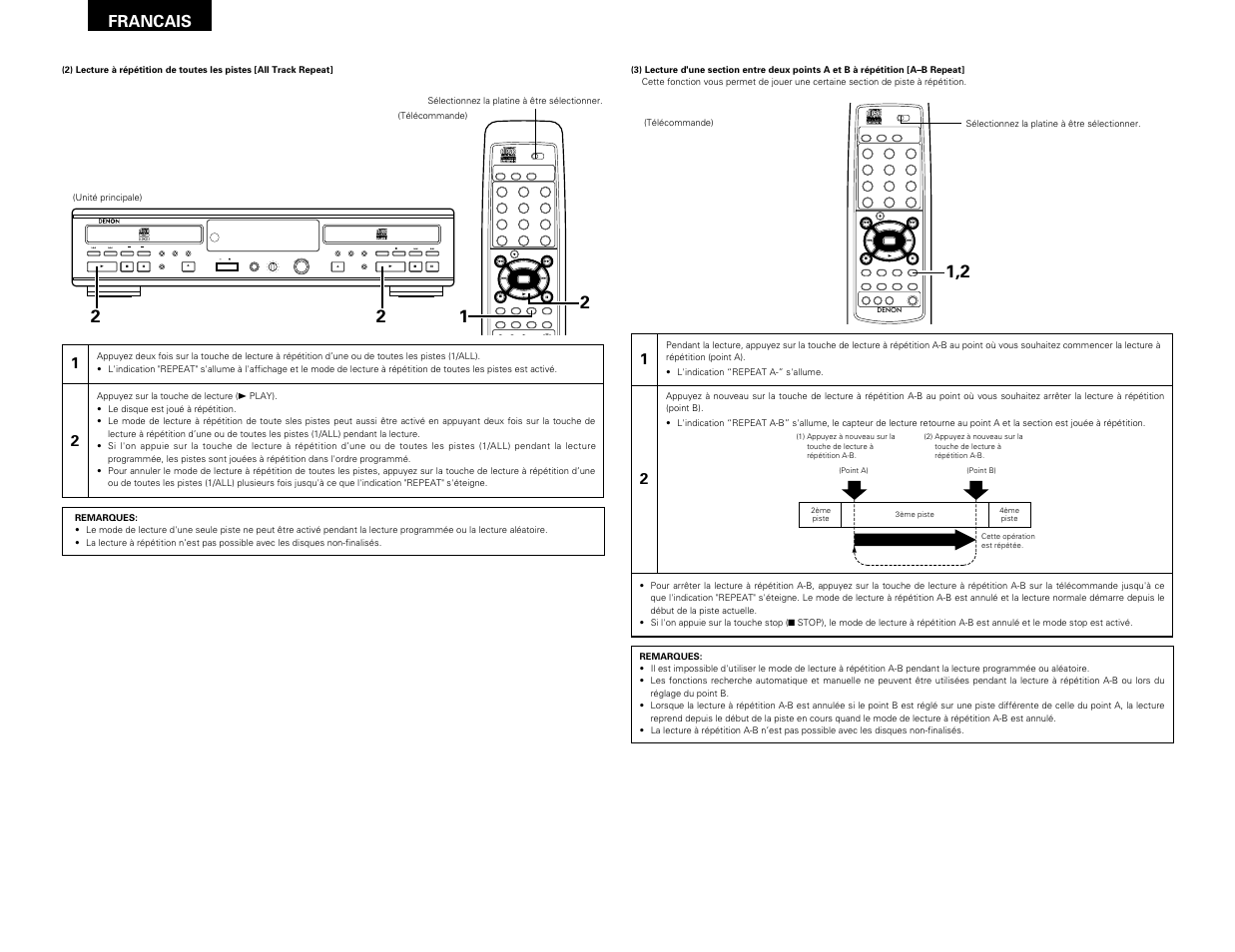 Remote sensor, Francais | Denon CDR-W1500 User Manual | Page 54 / 98