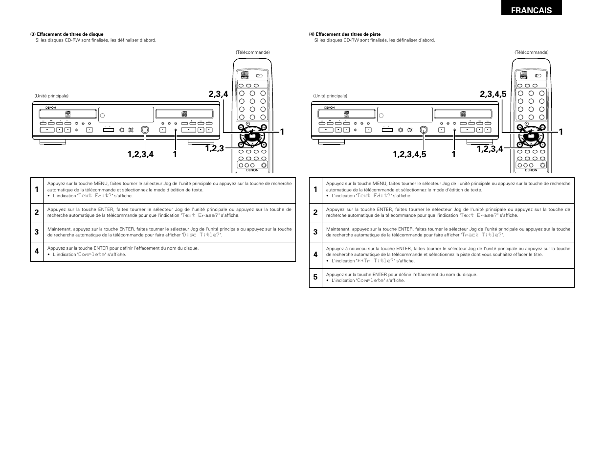 Remote sensor, Francais | Denon CDR-W1500 User Manual | Page 63 / 98