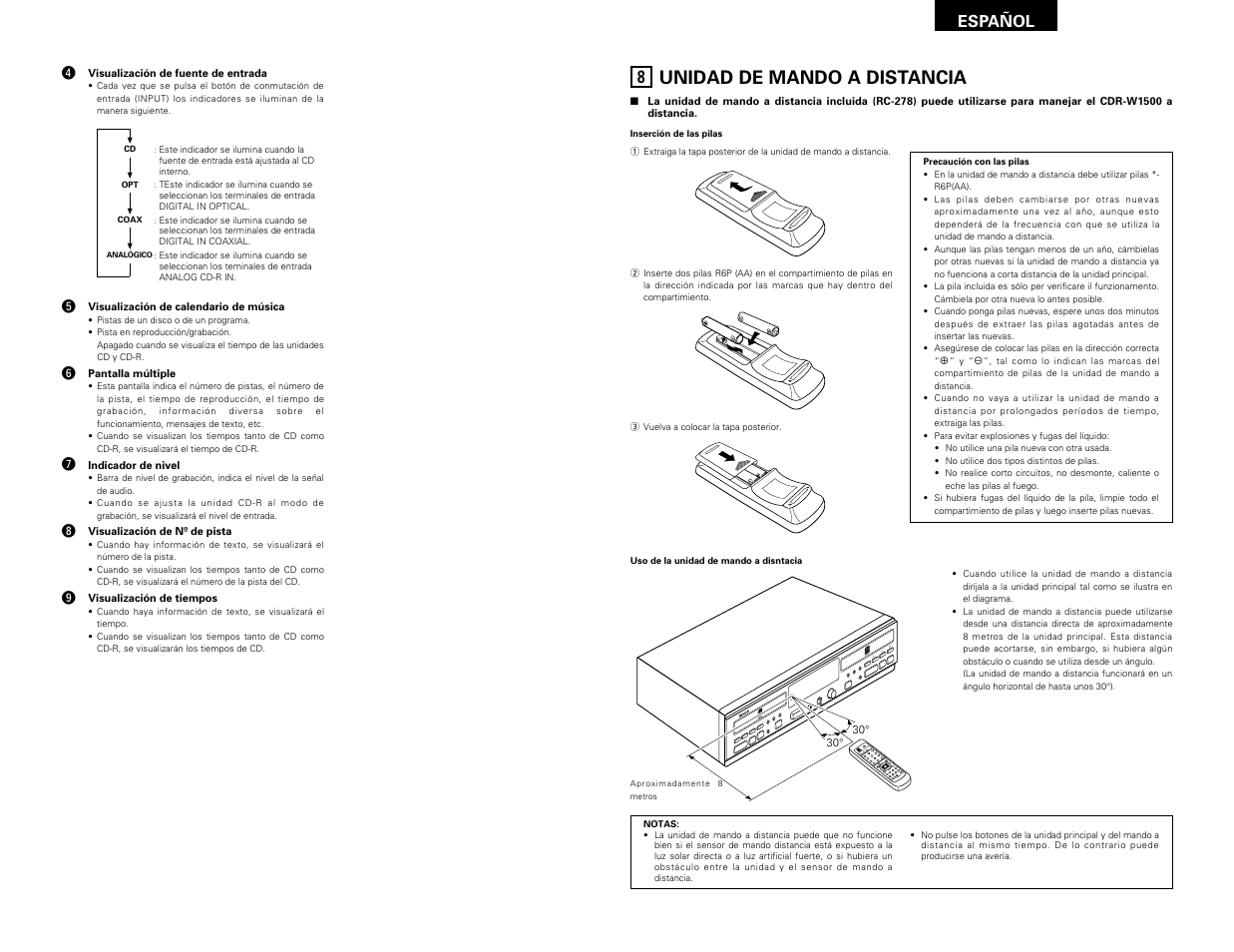 Unidad de mando a distancia | Denon CDR-W1500 User Manual | Page 71 / 98