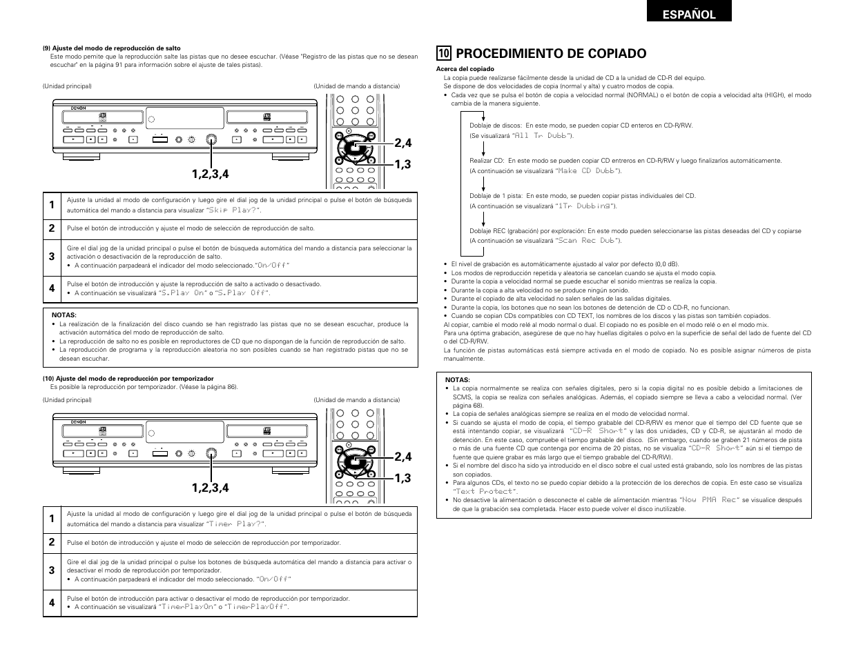 Procedimiento de copiado, Remote sensor, Español | Denon CDR-W1500 User Manual | Page 75 / 98