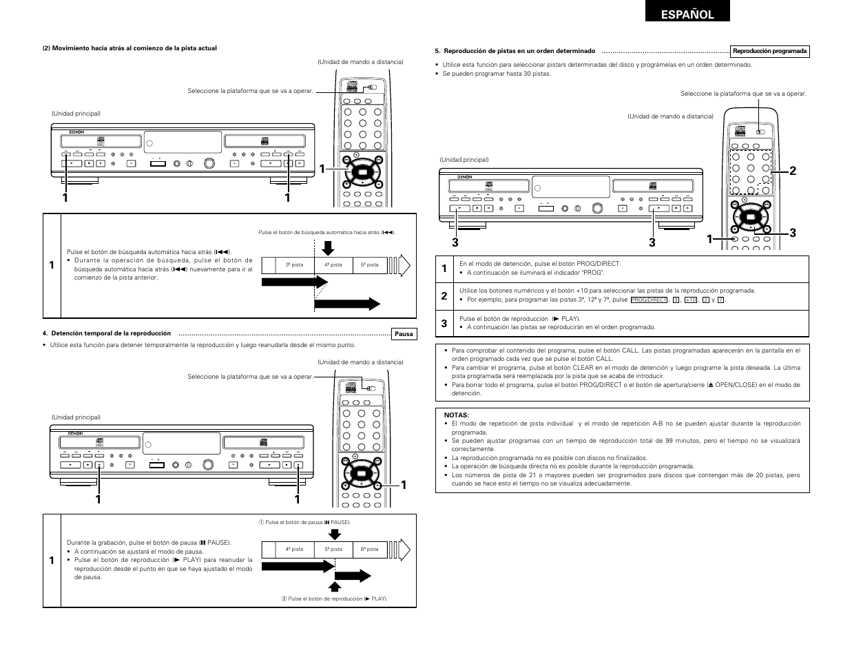 Remote sensor, Español | Denon CDR-W1500 User Manual | Page 83 / 98