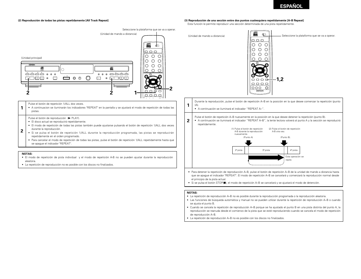 Remote sensor, Español | Denon CDR-W1500 User Manual | Page 85 / 98