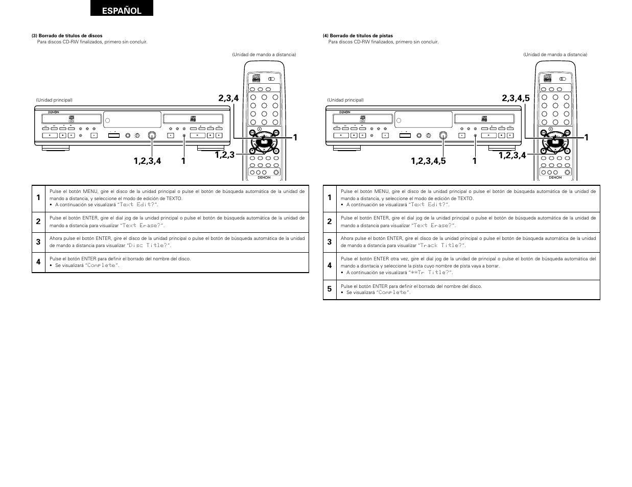 Remote sensor, Español | Denon CDR-W1500 User Manual | Page 94 / 98