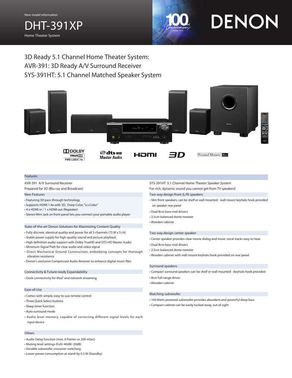 Denon DHT-391XP User Manual | 2 pages