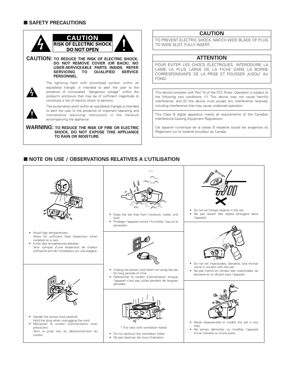 Caution, Warning, Attention | Safety precautions | Denon AVR-5800 User Manual | Page 2 / 67