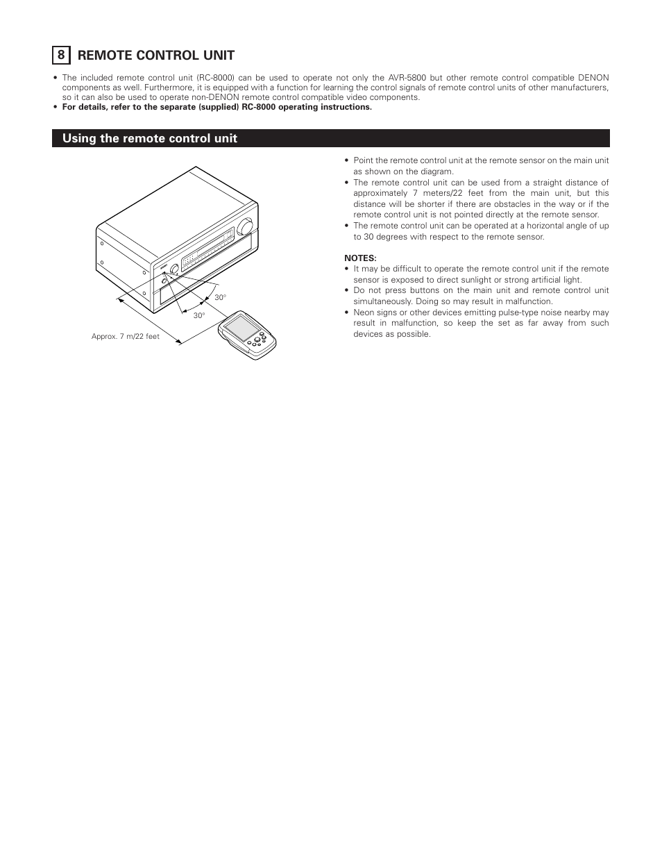 8remote control unit, Using the remote control unit | Denon AVR-5800 User Manual | Page 31 / 67