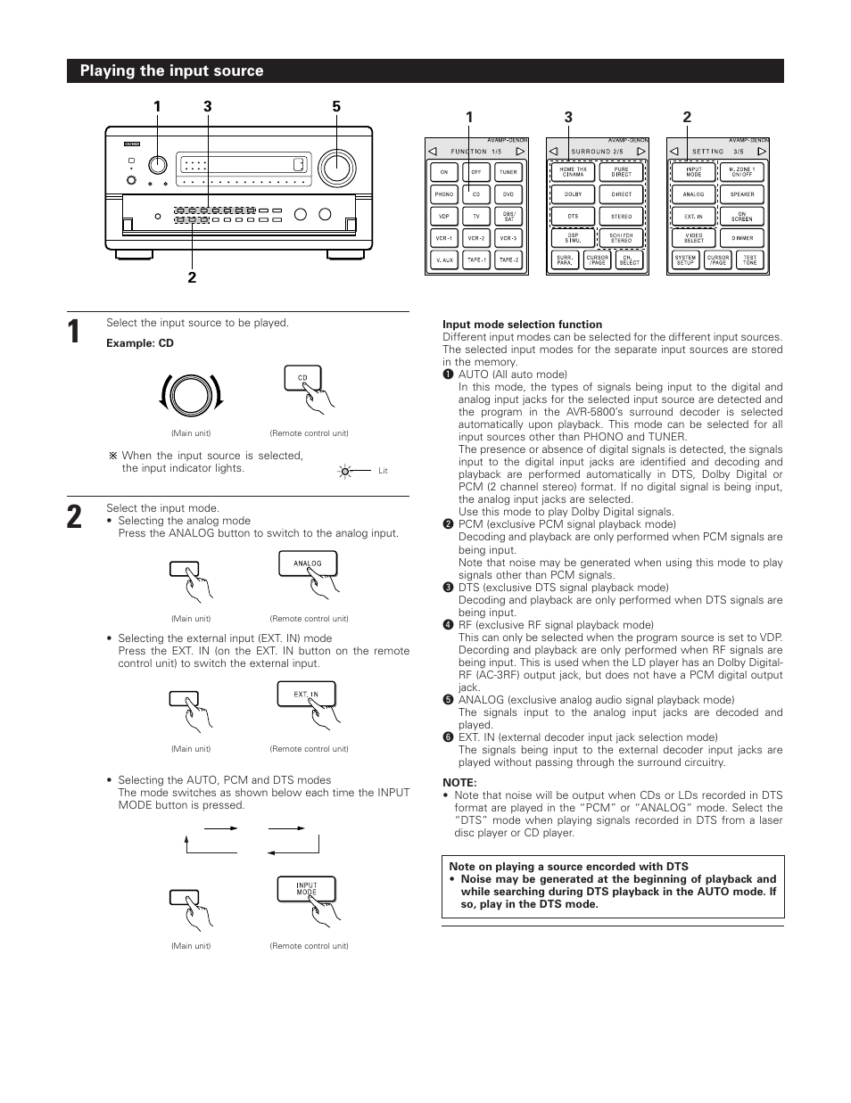 Playing the input source 2 1 3 5 | Denon AVR-5800 User Manual | Page 33 / 67