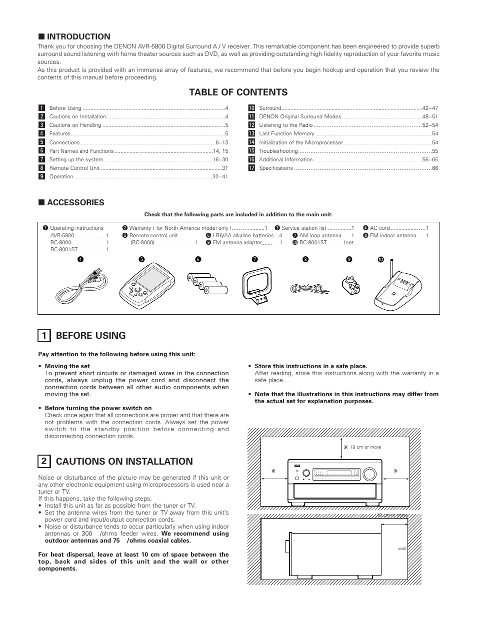 Denon AVR-5800 User Manual | Page 4 / 67