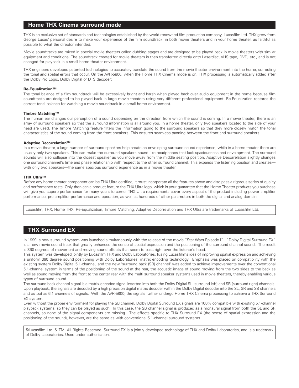 Home thx cinema surround mode, Thx surround ex | Denon AVR-5800 User Manual | Page 63 / 67