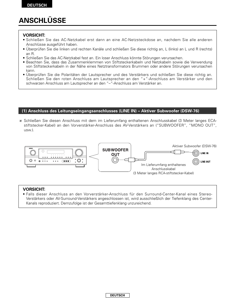 Anschlüsse | Denon SYS-76HT User Manual | Page 22 / 79