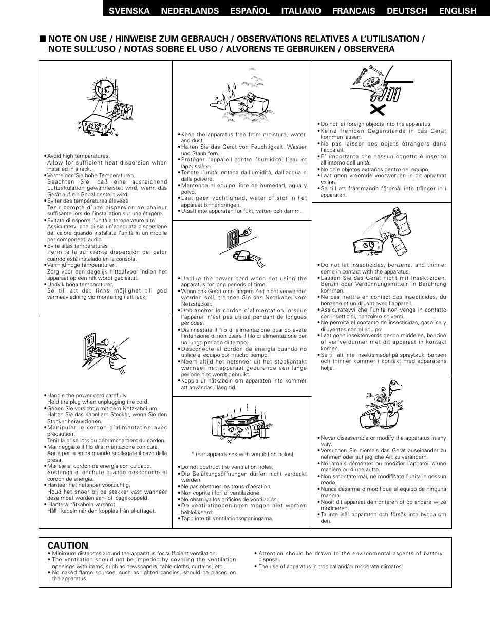 Caution | Denon SYS-76HT User Manual | Page 3 / 79