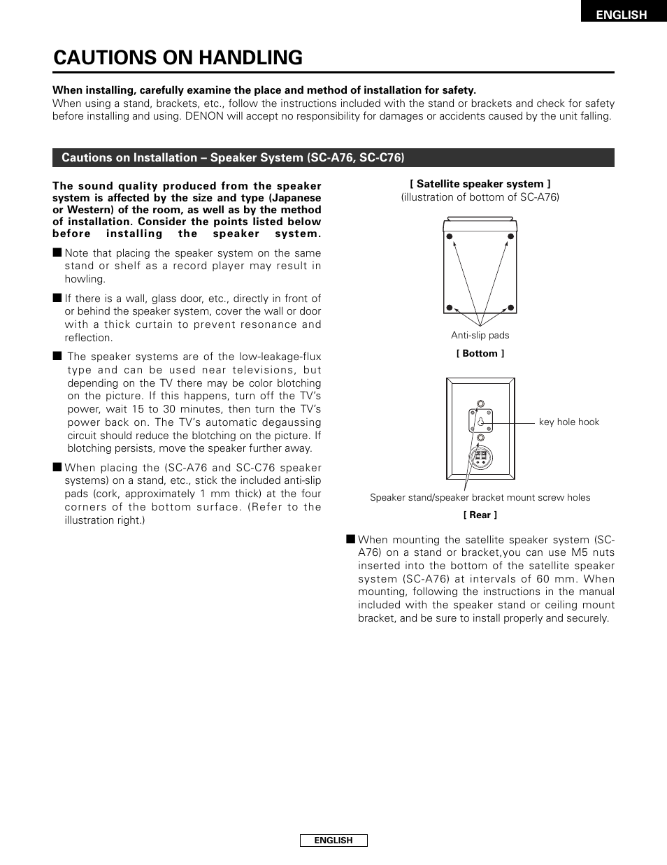 Cautions on handling | Denon SYS-76HT User Manual | Page 7 / 79