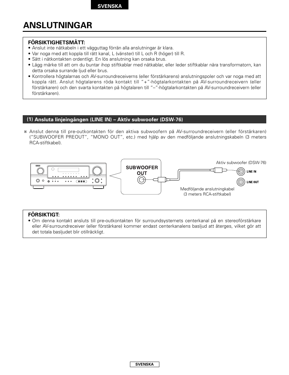 Anslutningar | Denon SYS-76HT User Manual | Page 72 / 79