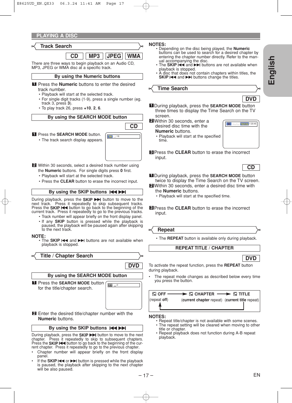 English, Wma jpeg mp3 cd | Denon DVM-1835 User Manual | Page 17 / 32