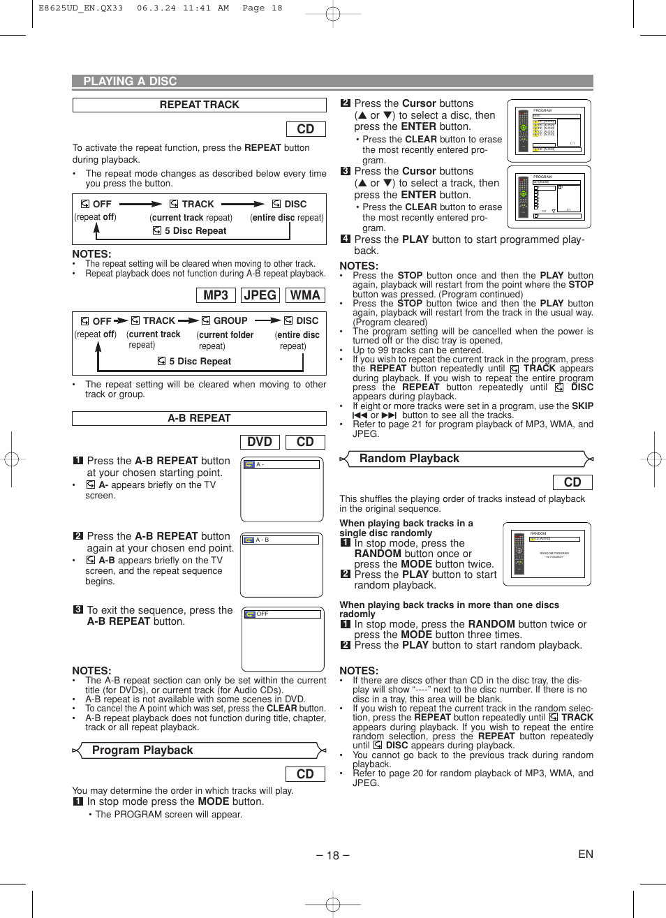 Cd dvd, Wma jpeg mp3 | Denon DVM-1835 User Manual | Page 18 / 32