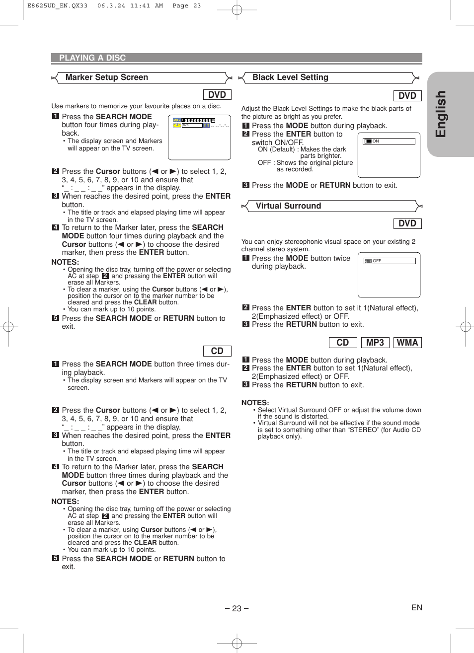 English, Wma mp3 cd | Denon DVM-1835 User Manual | Page 23 / 32