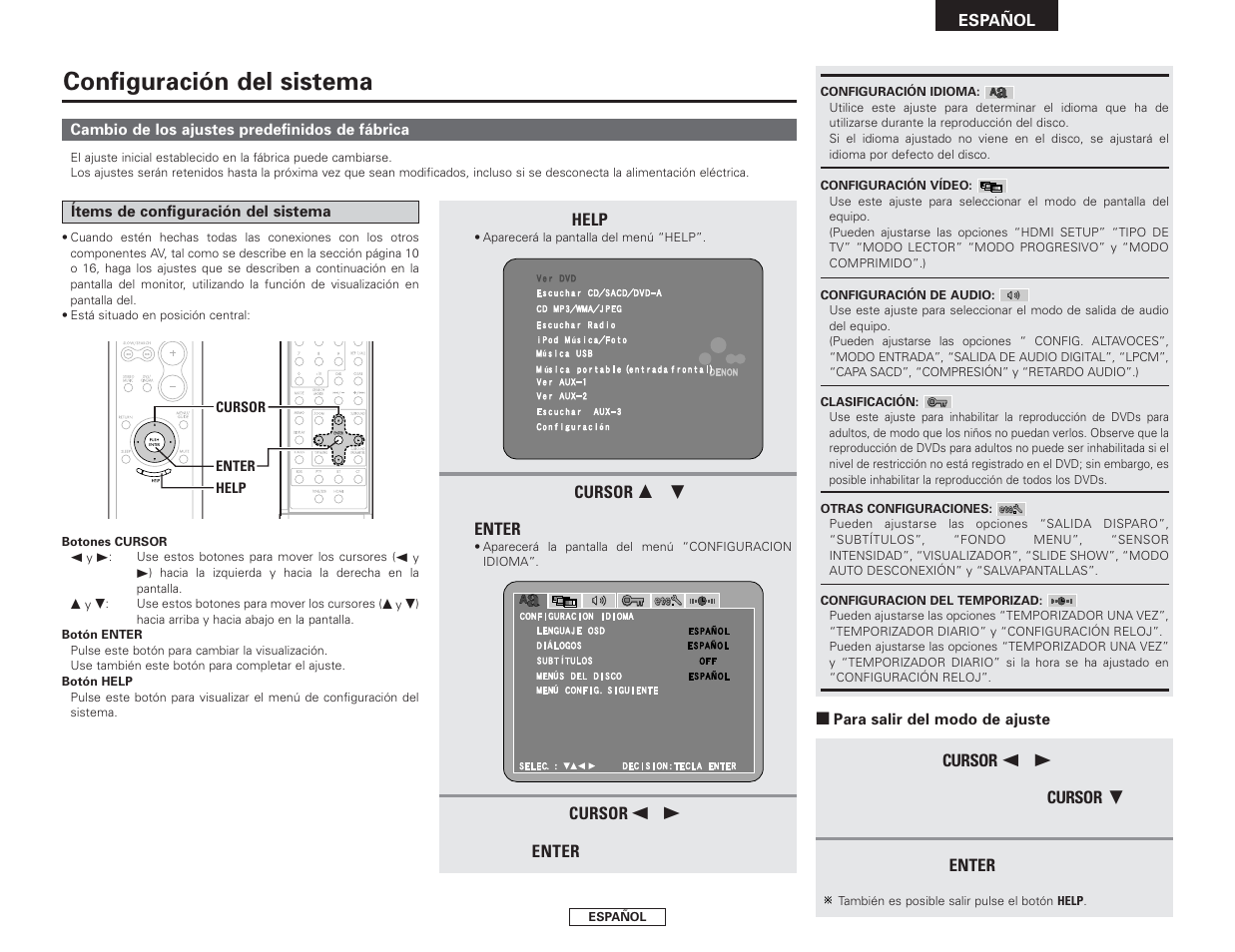Configuración del sistema | Denon S-301 User Manual | Page 119 / 148