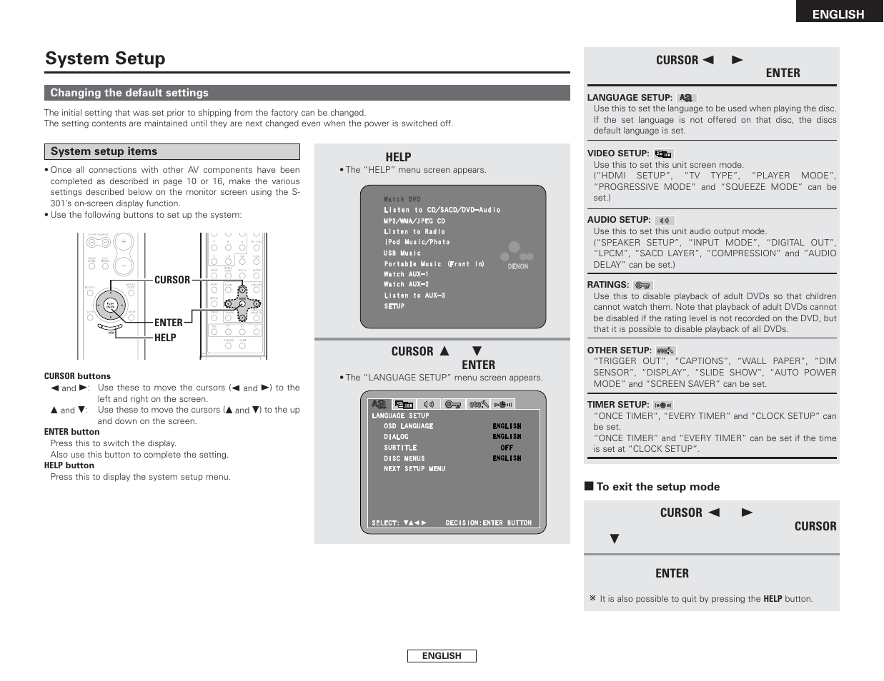 System setup pg. 49 (46), System setup | Denon S-301 User Manual | Page 49 / 148