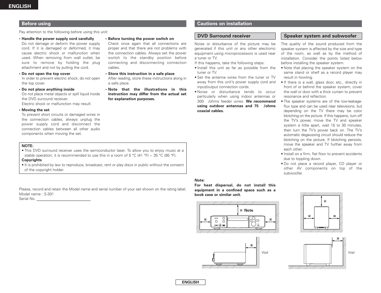 Denon S-301 User Manual | Page 6 / 148