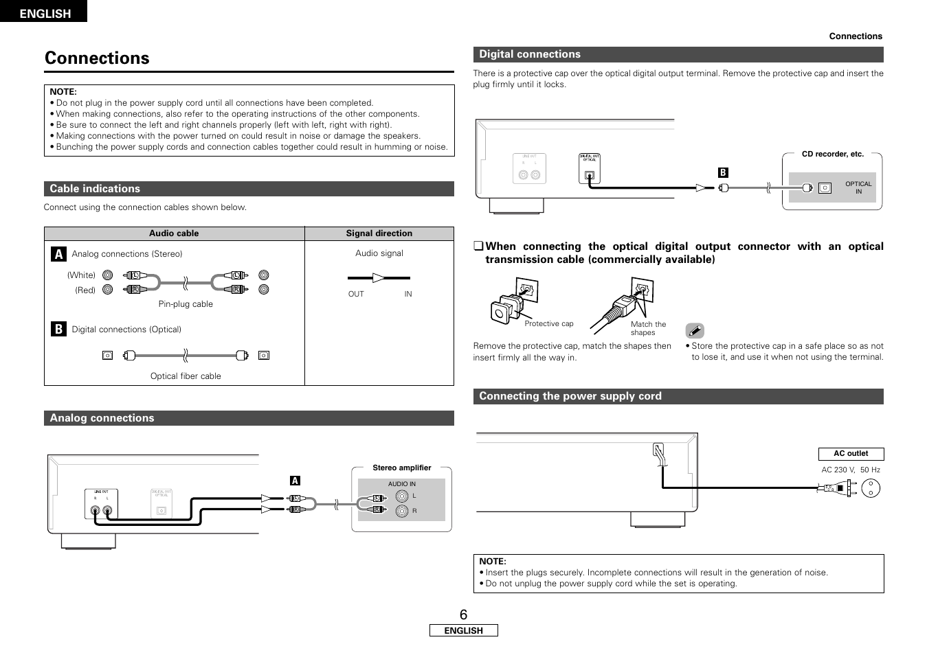 Connections, English | Denon DCD-700AE User Manual | Page 10 / 104