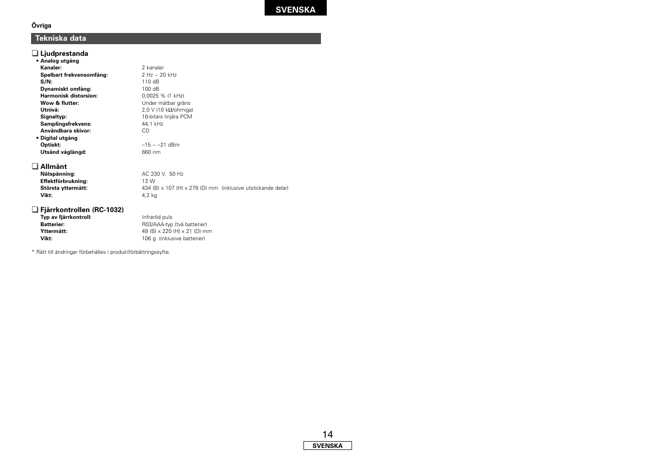 Svenska | Denon DCD-700AE User Manual | Page 102 / 104