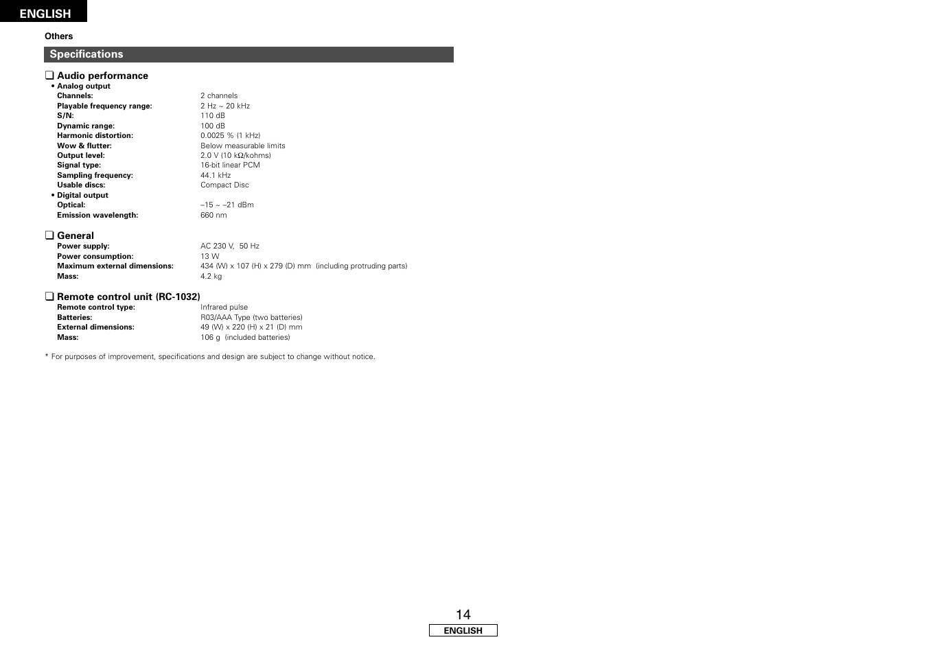 English | Denon DCD-700AE User Manual | Page 18 / 104