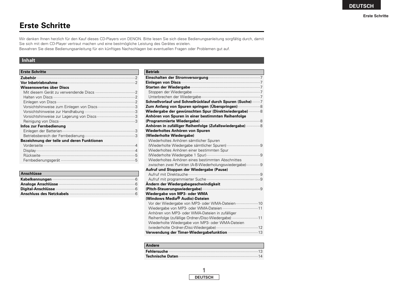 Erste schritte | Denon DCD-700AE User Manual | Page 19 / 104