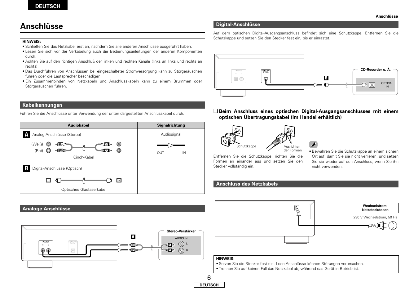 Anschlüsse, Deutsch | Denon DCD-700AE User Manual | Page 24 / 104