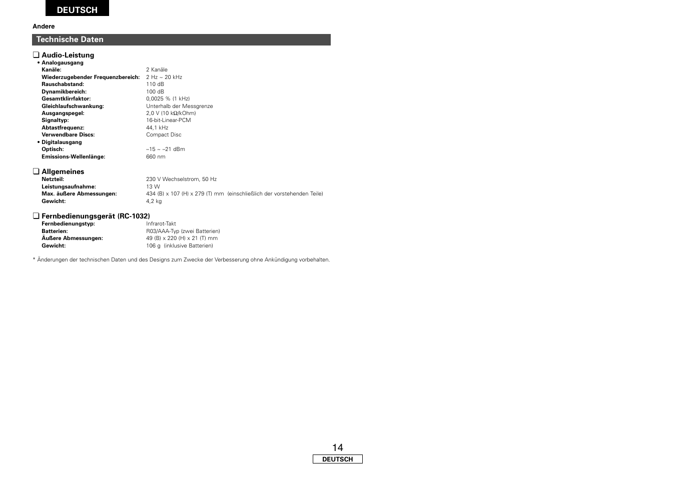 Deutsch | Denon DCD-700AE User Manual | Page 32 / 104