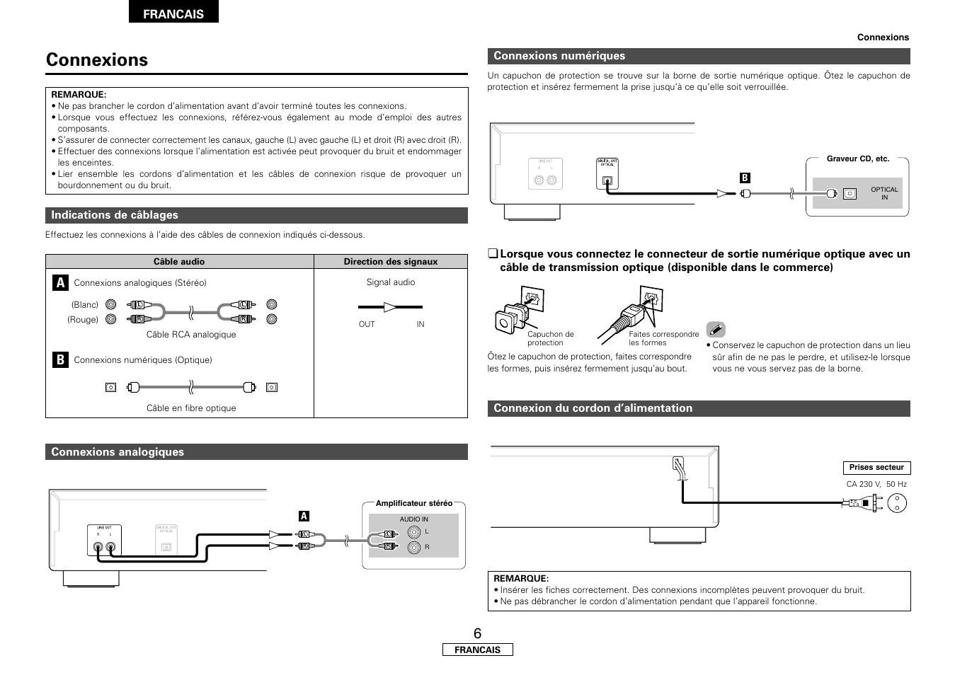 Connexions, Francais | Denon DCD-700AE User Manual | Page 38 / 104