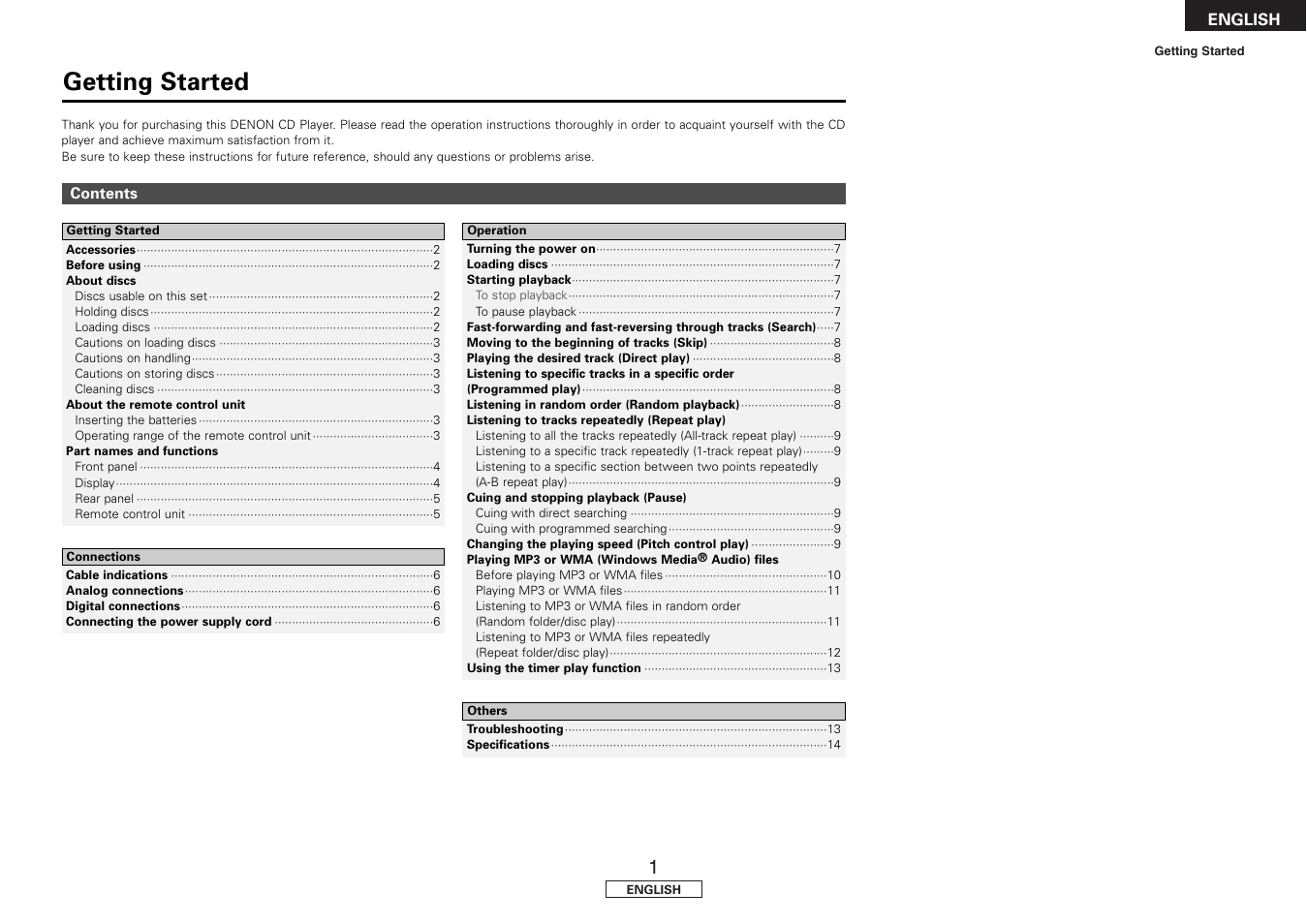 Getting started | Denon DCD-700AE User Manual | Page 5 / 104