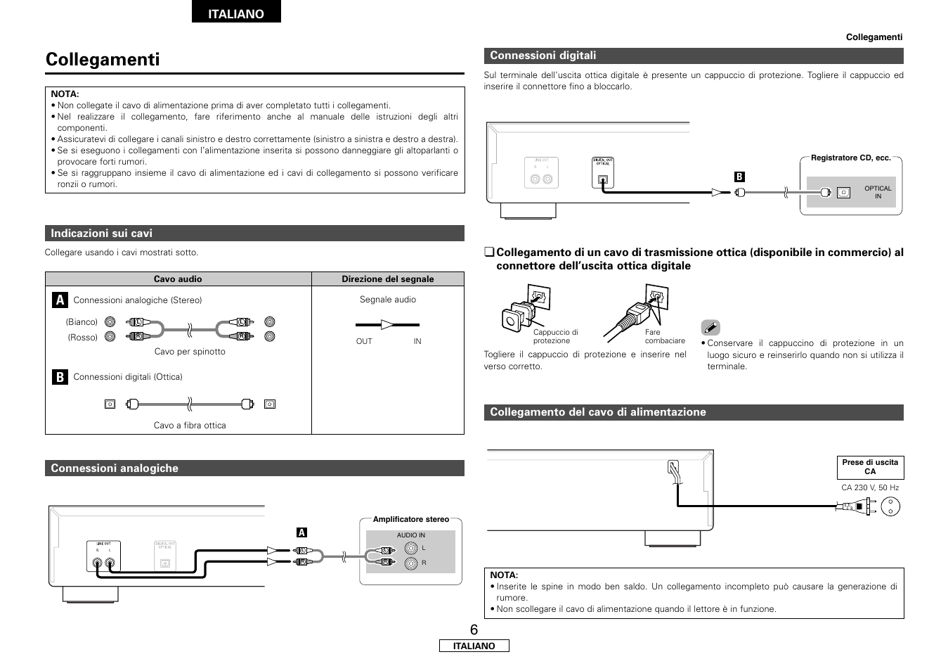 Collegamenti, Italiano | Denon DCD-700AE User Manual | Page 52 / 104