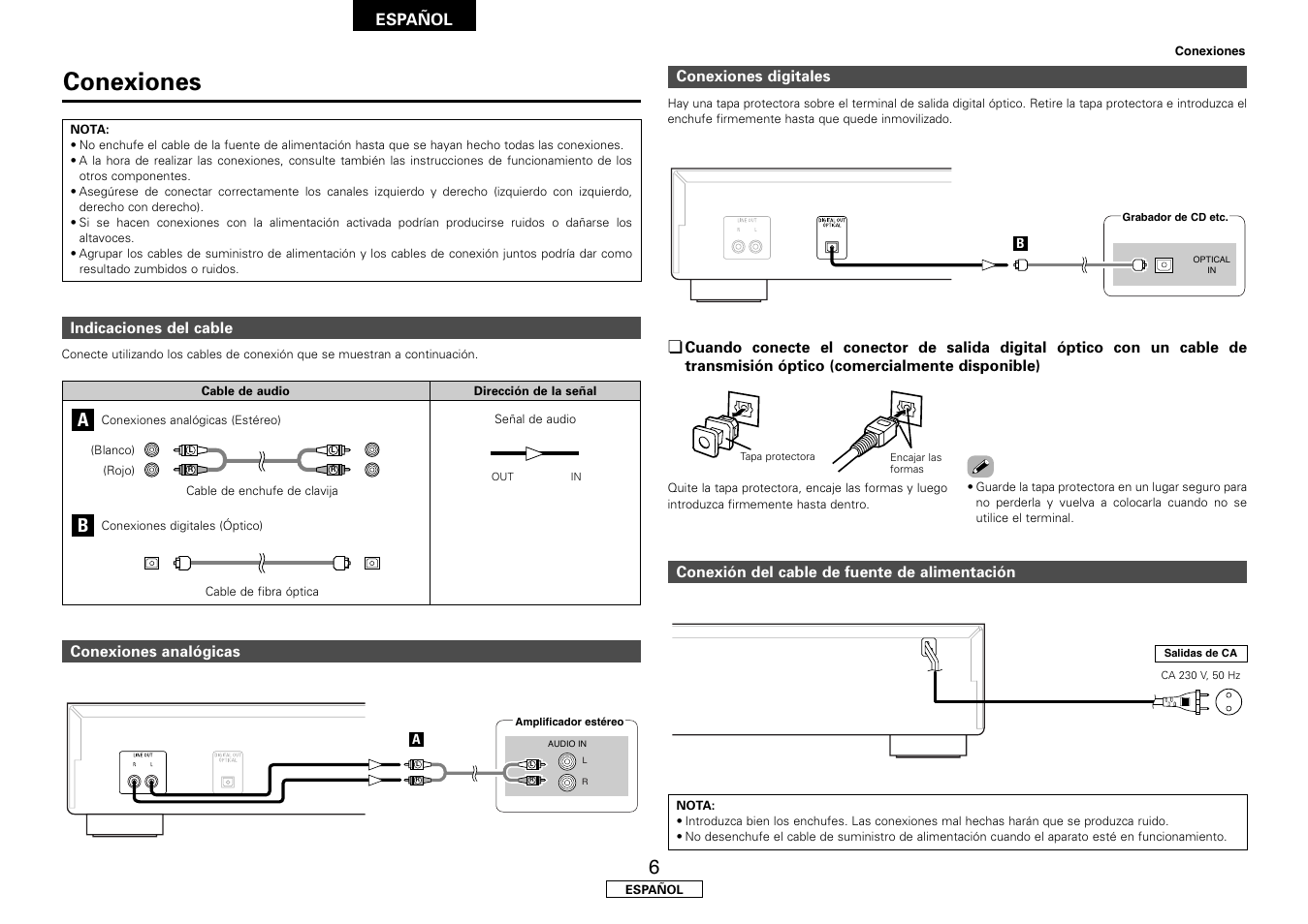 Conexiones, Español | Denon DCD-700AE User Manual | Page 66 / 104