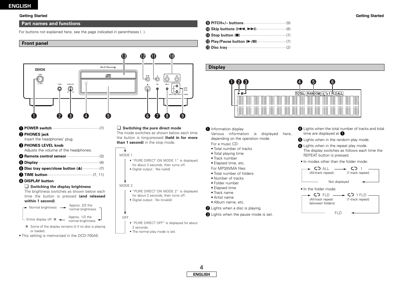 Denon DCD-700AE User Manual | Page 8 / 104